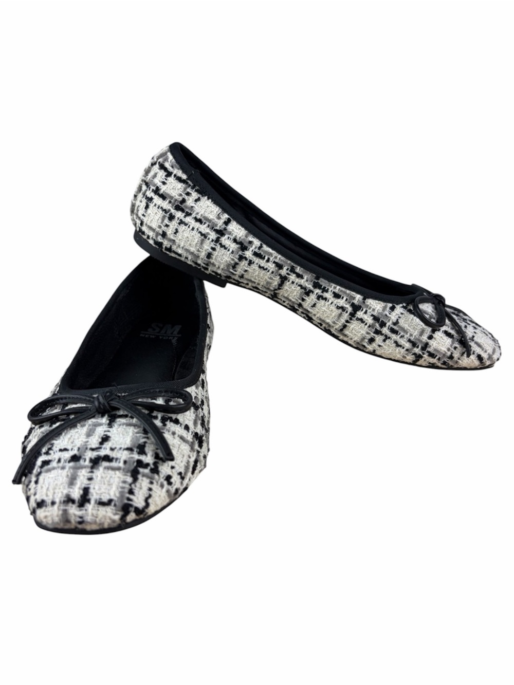 SM New York Black & White Tweed Bow Ballet Flats Size 9 M